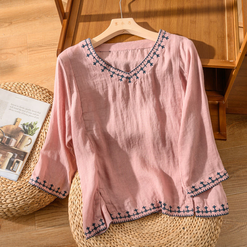 Embroidered V-Neck Blouse