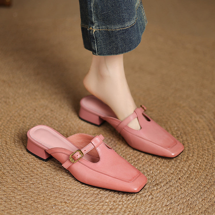 Nyra T-Strap Leather Mules