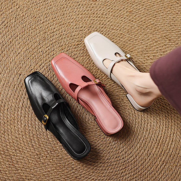 Nyra T-Strap Leather Mules