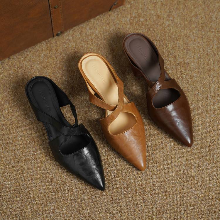 Elira Cross-Strap Leather Mules