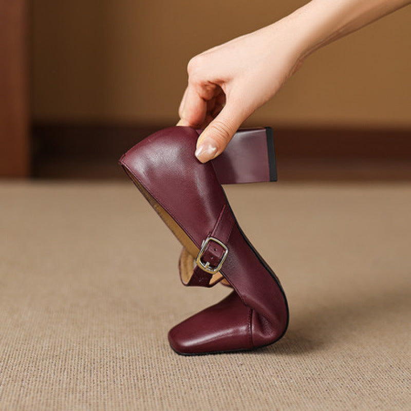 Caelia Square-Toe Leather Mary-Jane Heels