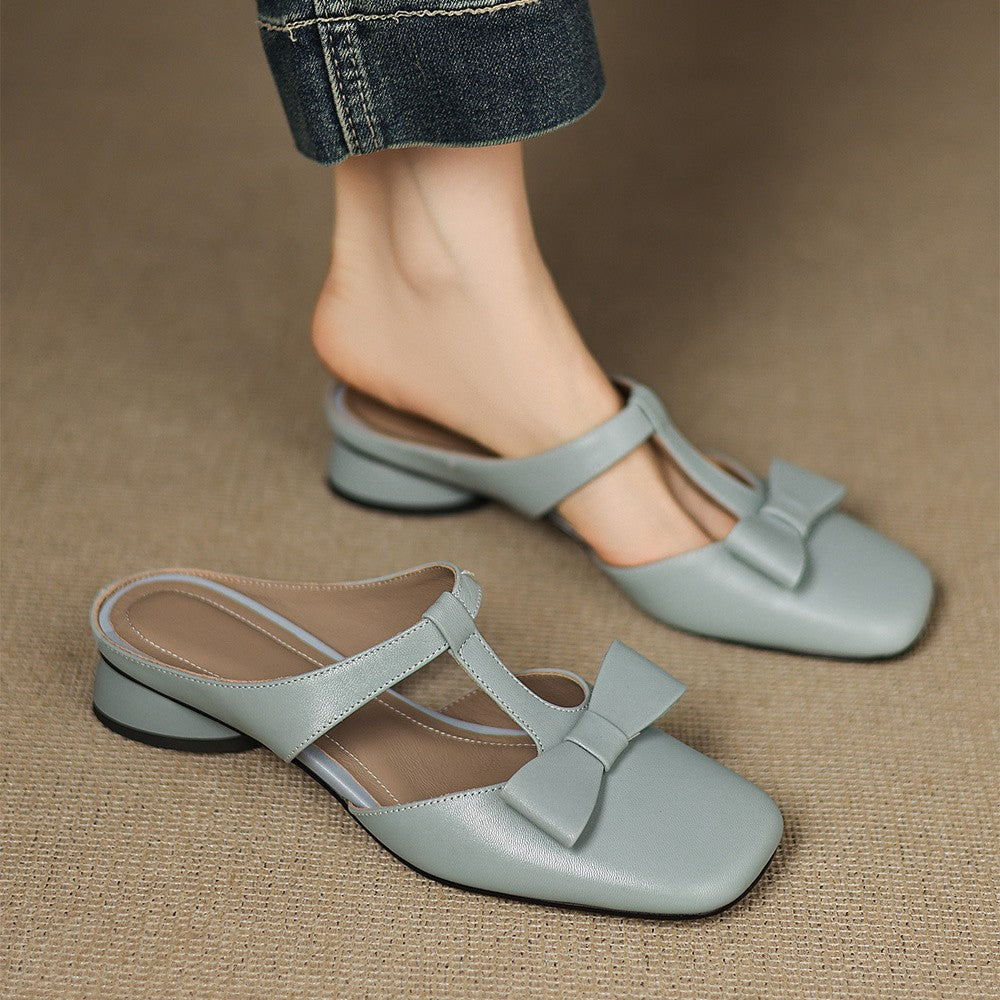 Meyra Bow Lambskin Leather Mules
