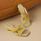 Erin Square-Toe Leather Sandal Heels