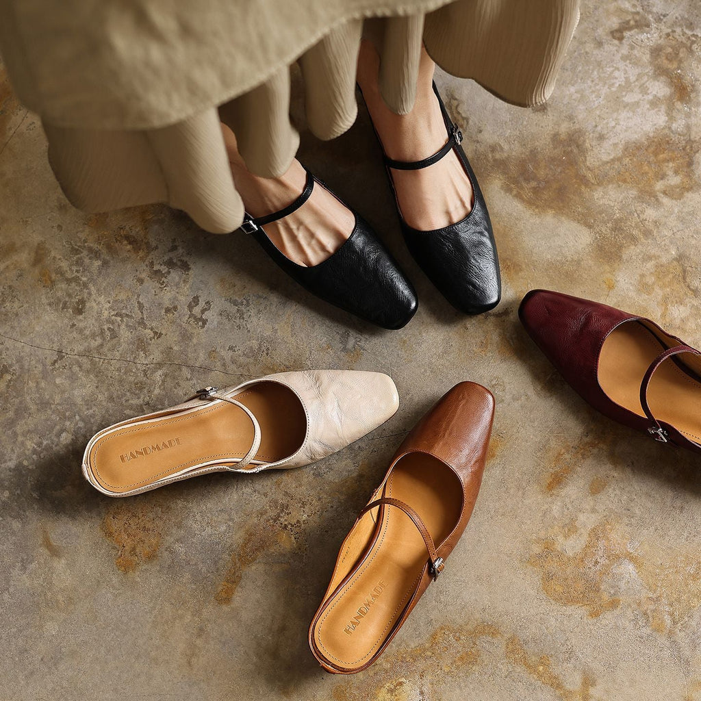 Sera Square-Toe Leather Mules