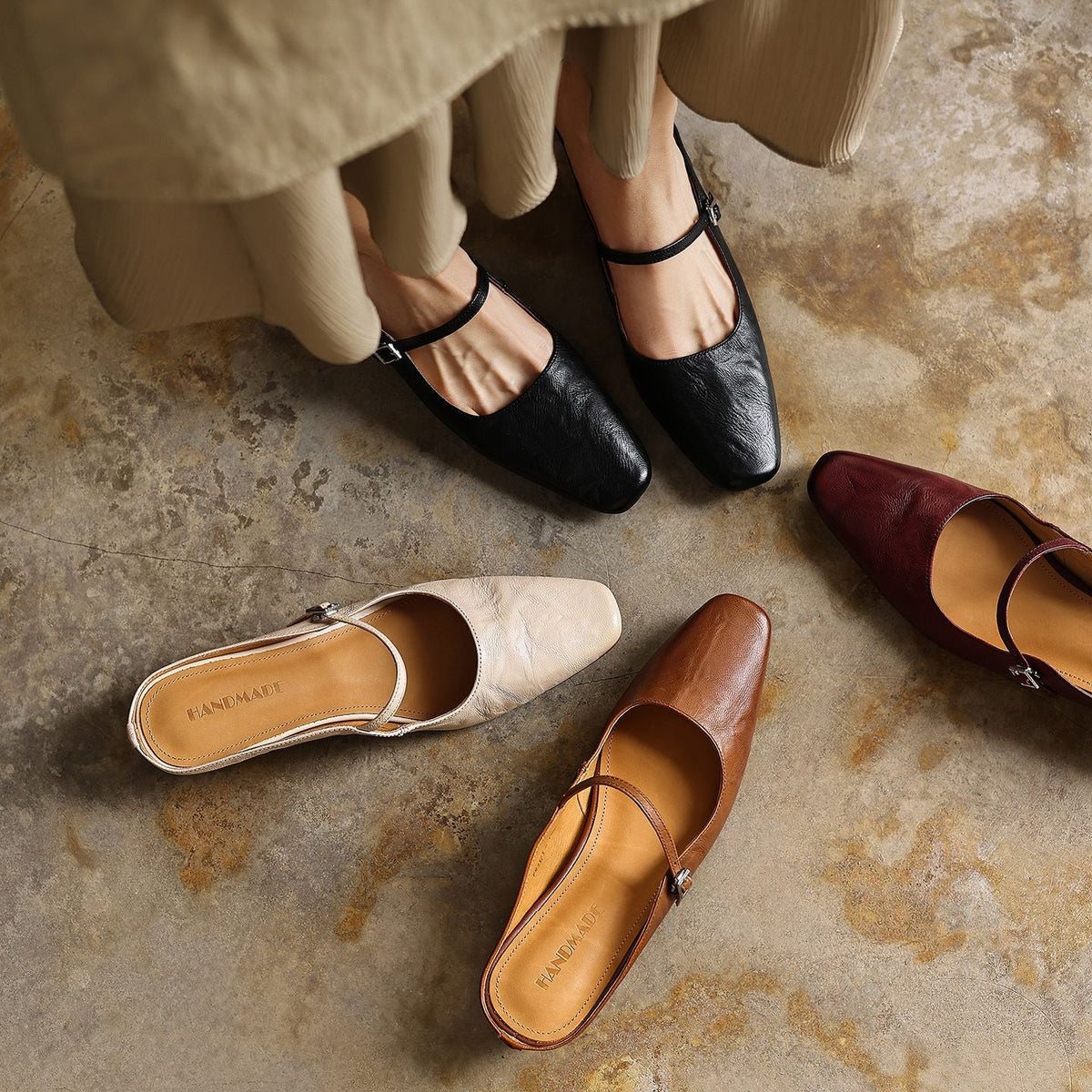 Sera Square-Toe Leather Mules