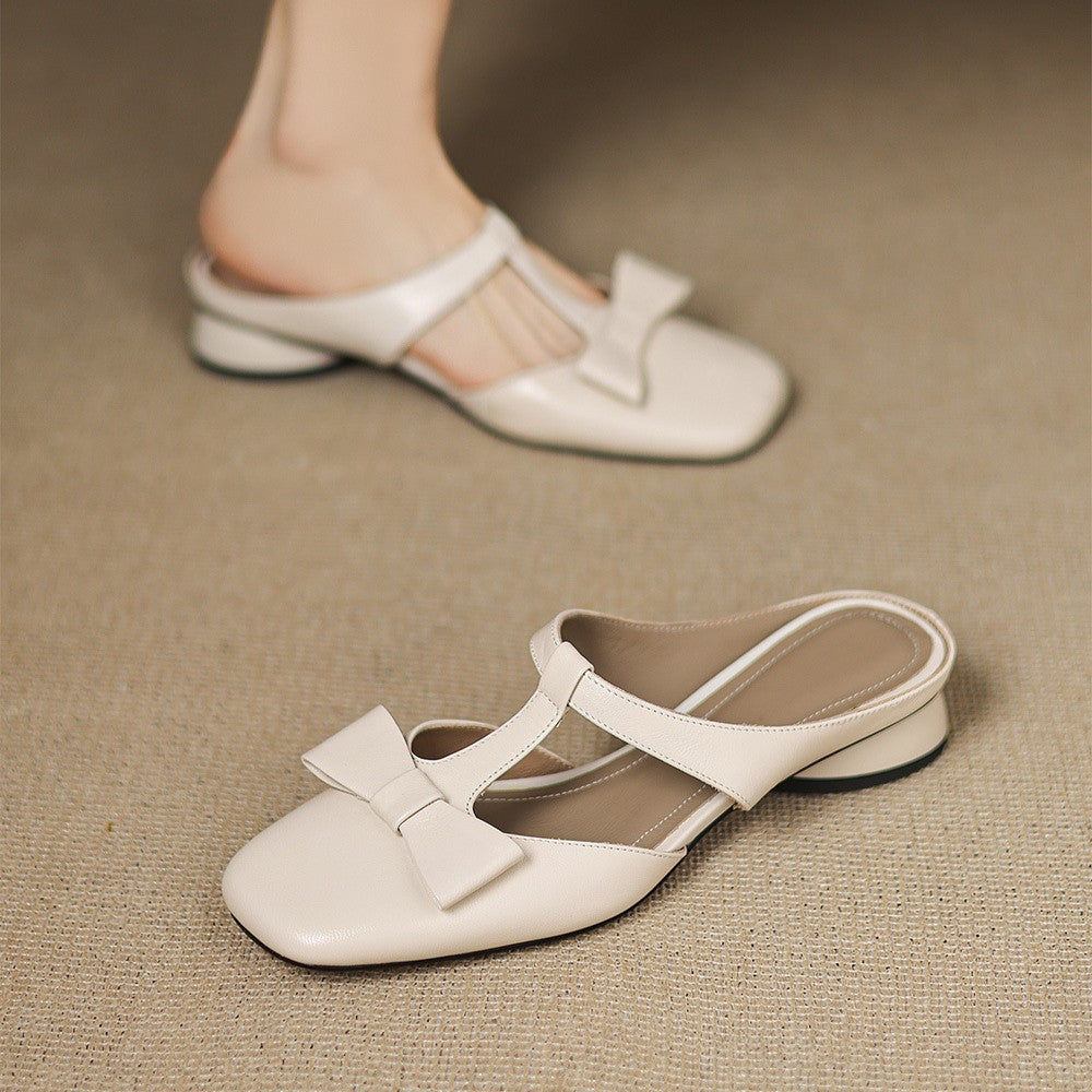 Meyra Bow Lambskin Leather Mules