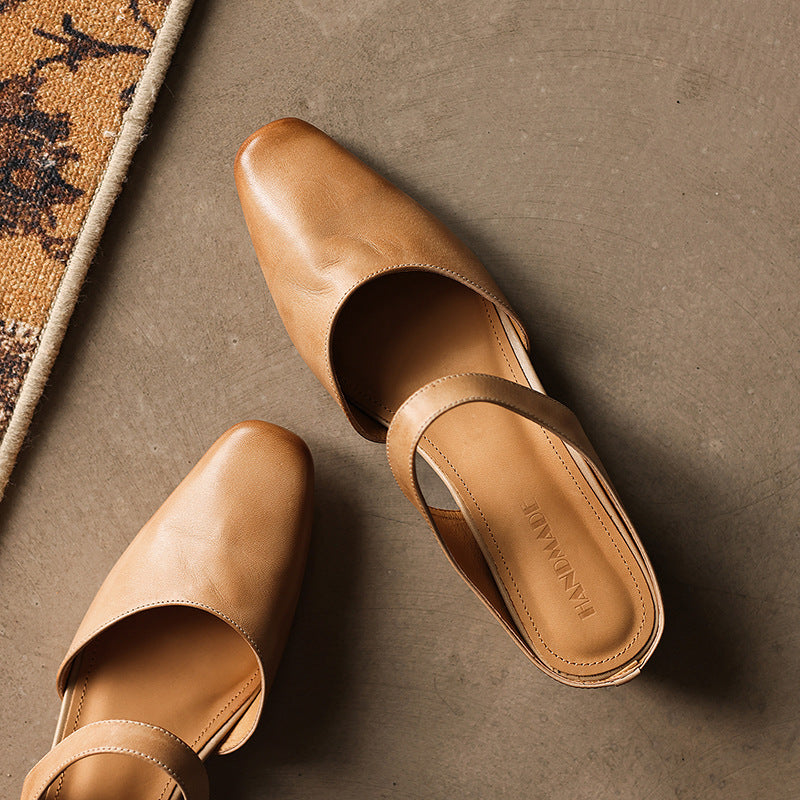 Amelie Square-Toe Leather Mules
