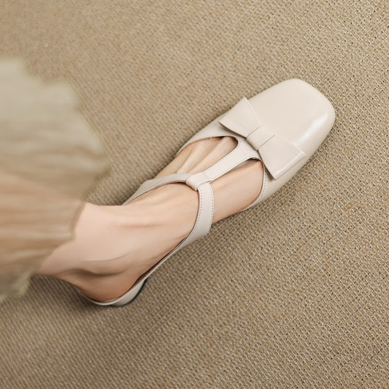 Meyra Bow Lambskin Leather Mules