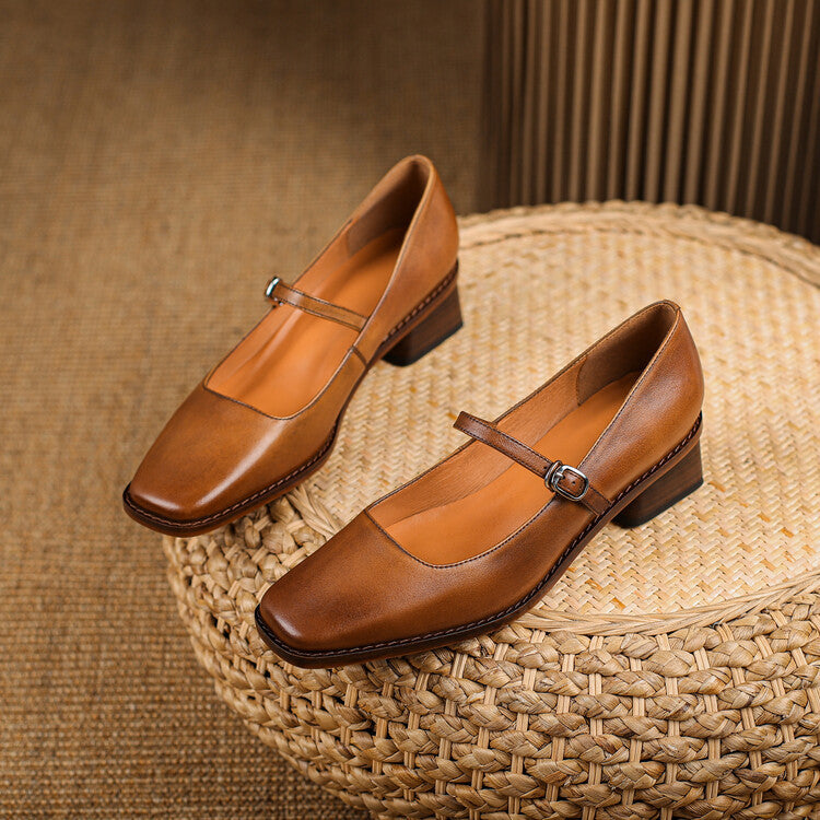 Cirelle Strap Leather Mary-Jane Heels