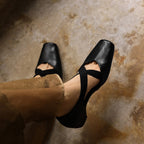 Eloria Leather Cross-Strap Heels
