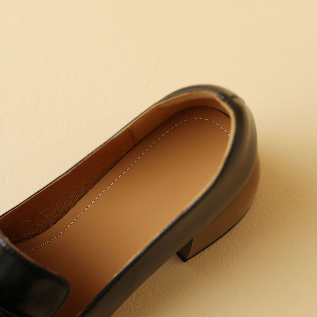 Velmora Bow Leather Loafer Pumps