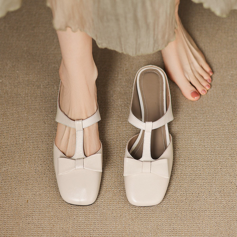 Meyra Bow Lambskin Leather Mules