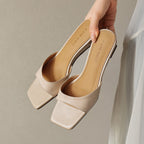 Mara Square-Toe Leather Wedge Mules