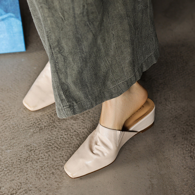 Elise Square-Toe Leather Mules