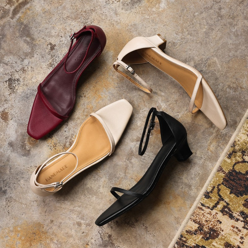 Elara Ankle-Strap Leather Sandal Heels