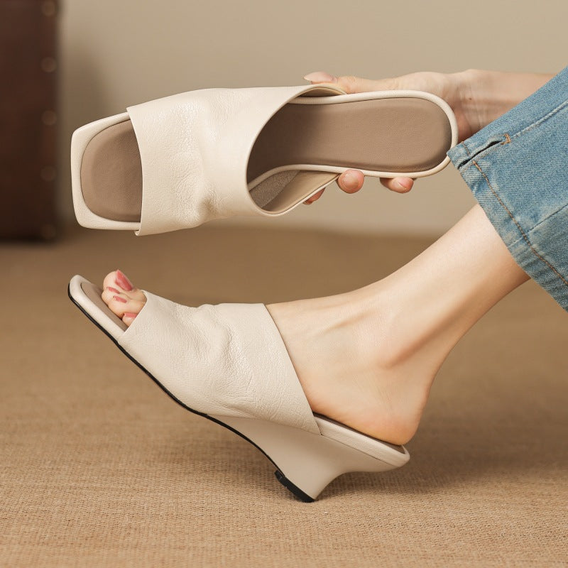 Caia Square-Toe Leather Mules