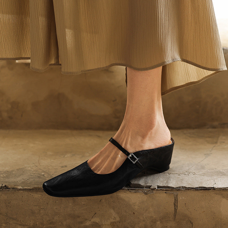 Sera Square-Toe Leather Mules