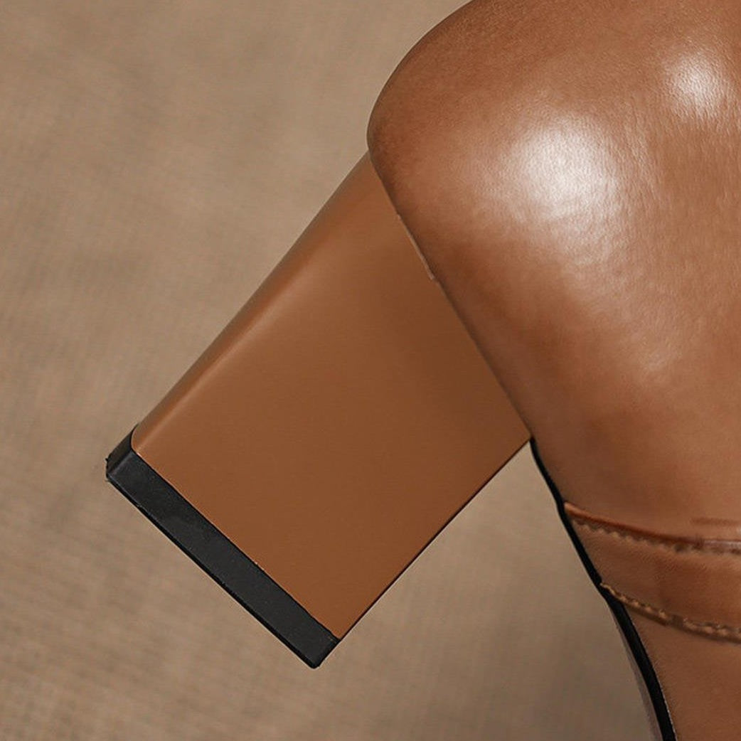 Caelia Square-Toe Leather Mary-Jane Heels