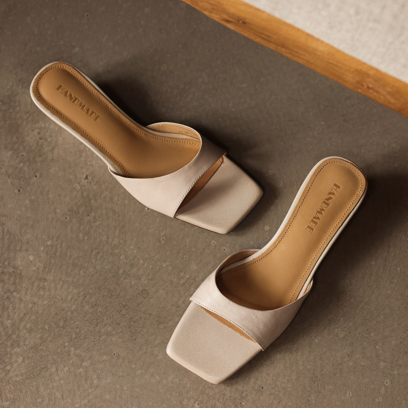 Mara Square-Toe Leather Wedge Mules