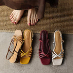 Seren Square-Toe Leather Sandal Heels