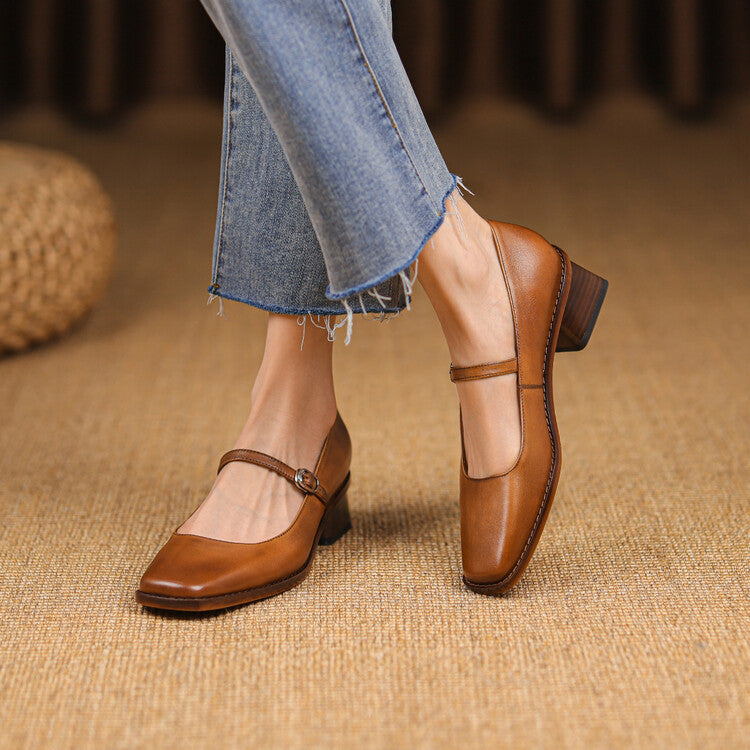 Cirelle Strap Leather Mary-Jane Heels
