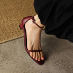 Elara Ankle-Strap Leather Sandal Heels