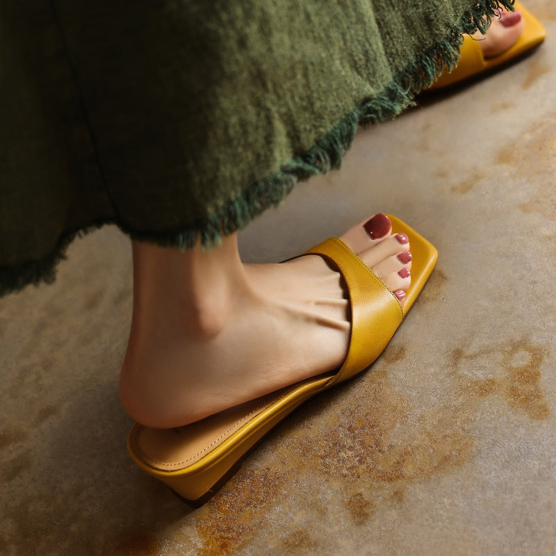 Mara Square-Toe Leather Wedge Mules