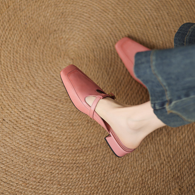 Nyra T-Strap Leather Mules
