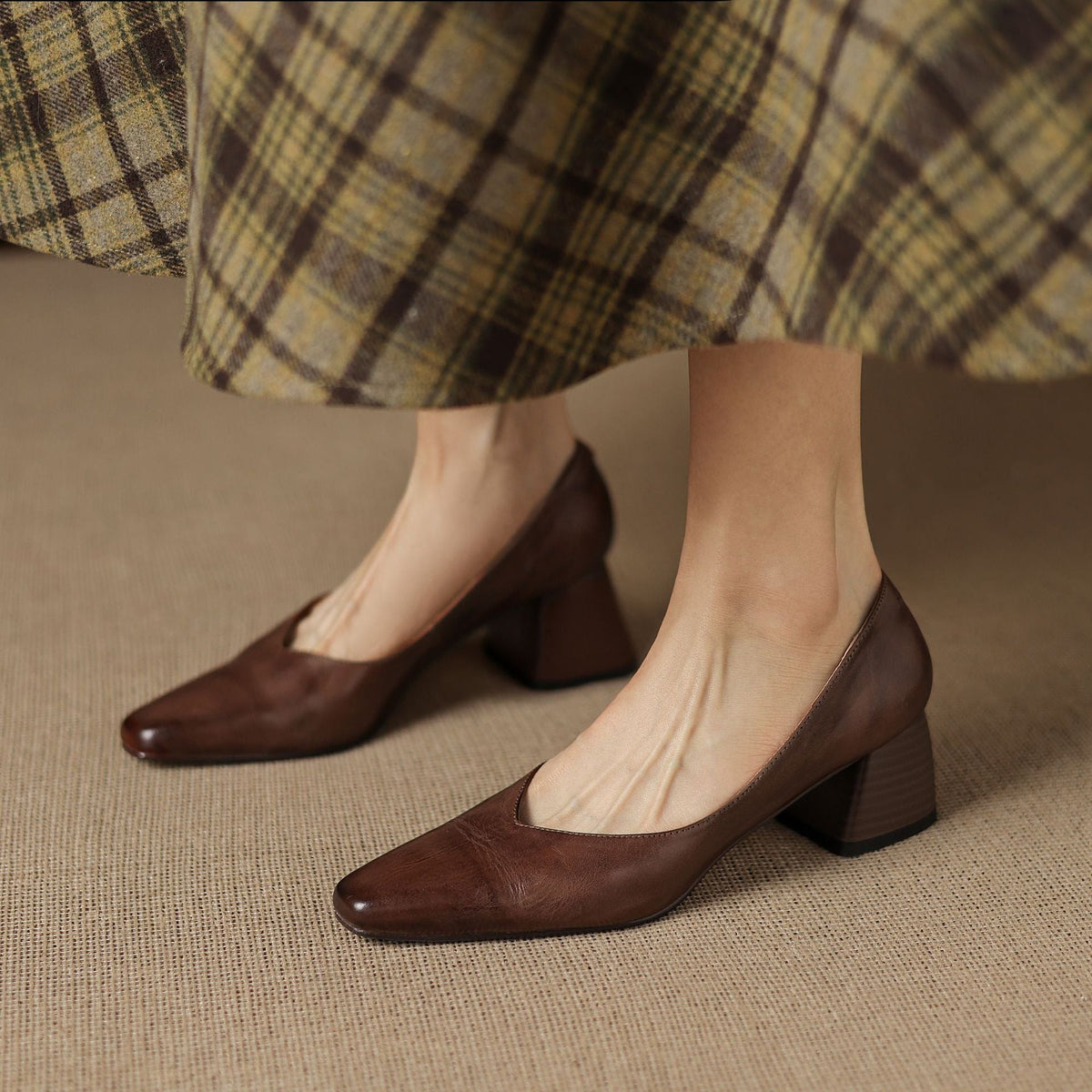 Caldré Leather Square Pumps