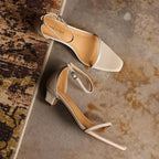 Elara Ankle-Strap Leather Sandal Heels