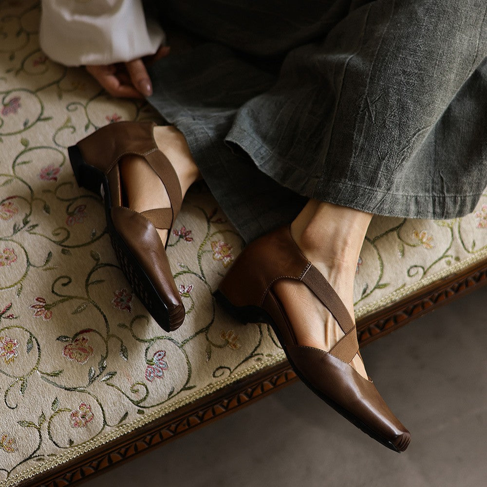 Eloria Leather Cross-Strap Heels