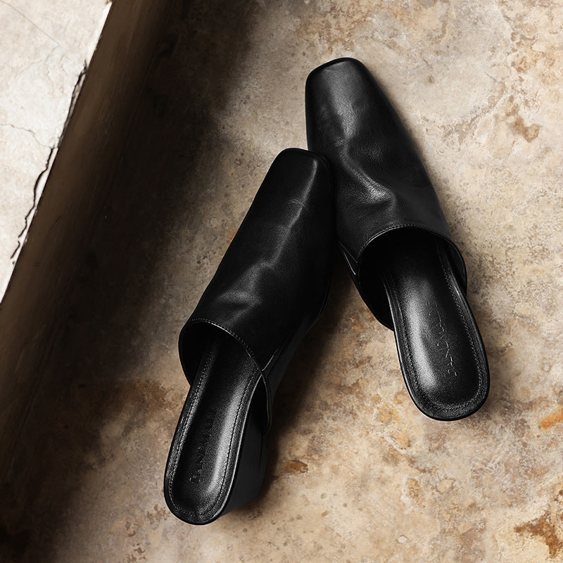 Elise Square-Toe Leather Mules