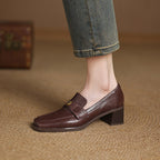 Nelle Square-Toe Leather Loafer Pumps
