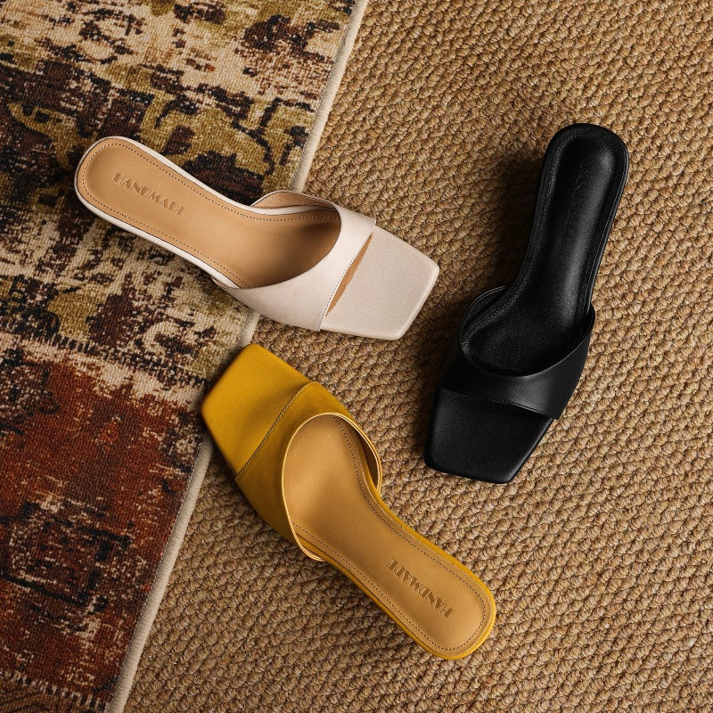 Mara Square-Toe Leather Wedge Mules