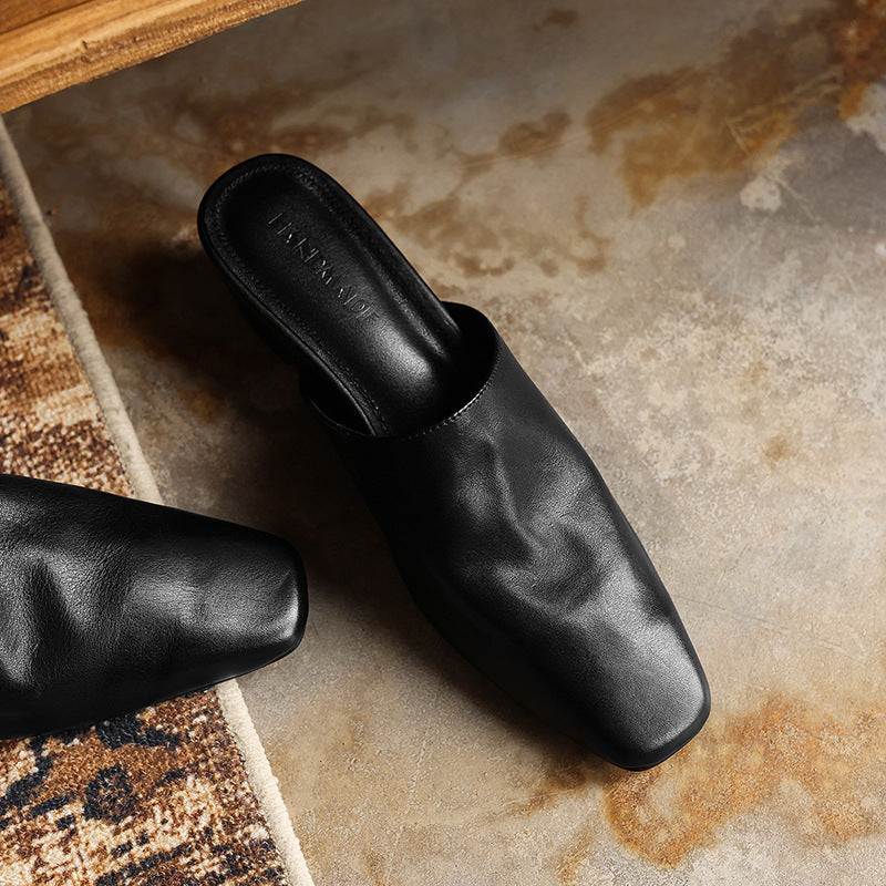 Elise Square-Toe Leather Mules