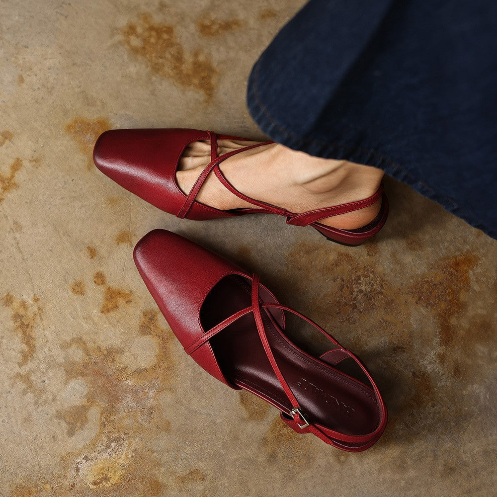 Rianne Cross-Strap Leather Slingback Heels
