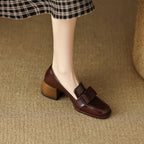 Velmora Bow Leather Loafer Pumps