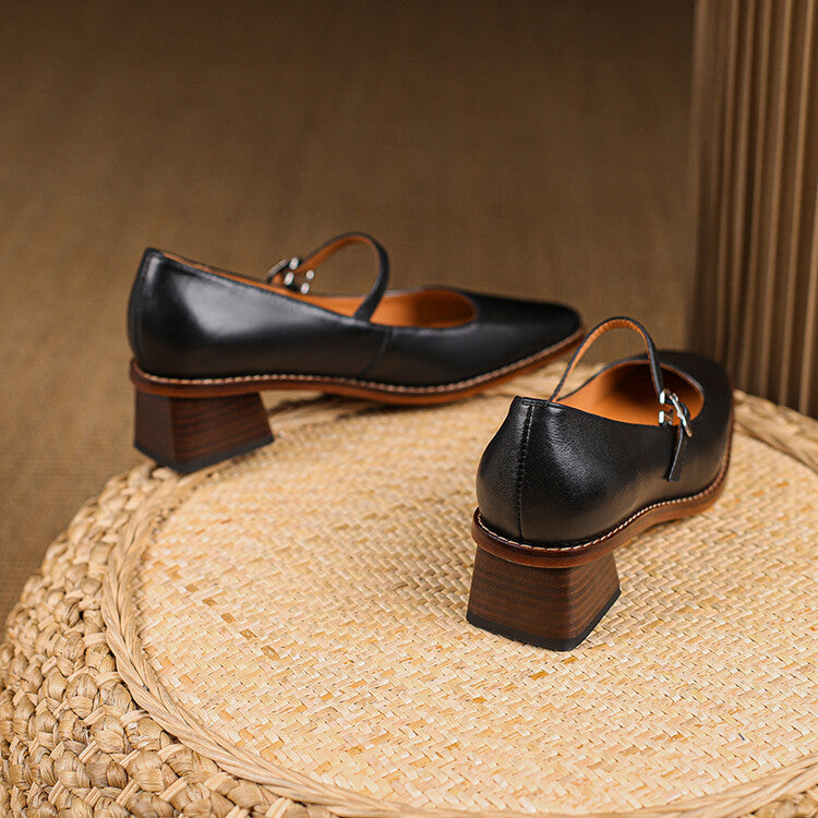 Cirelle Strap Leather Mary-Jane Heels