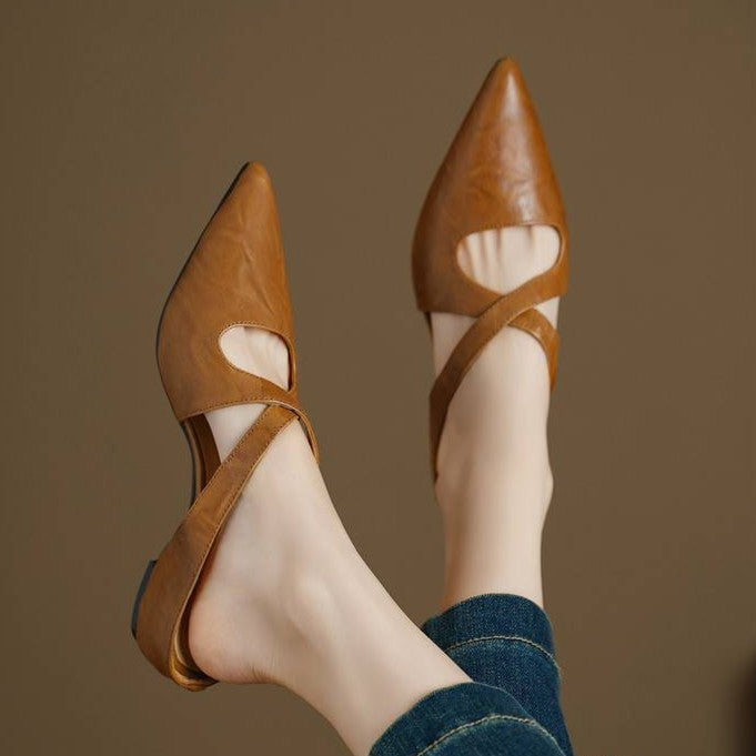 Elira Cross-Strap Leather Mules