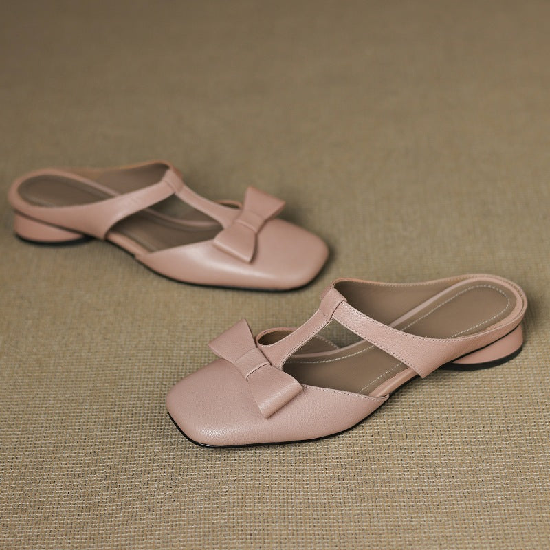 Meyra Bow Lambskin Leather Mules