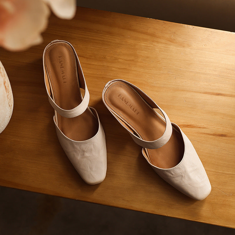 Amelie Square-Toe Leather Mules