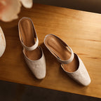Amelie Square-Toe Leather Mules