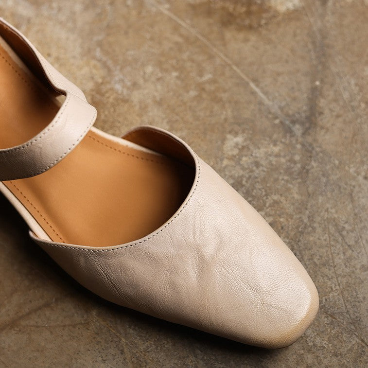 Amelie Square-Toe Leather Mules