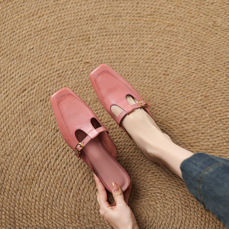 Nyra T-Strap Leather Mules