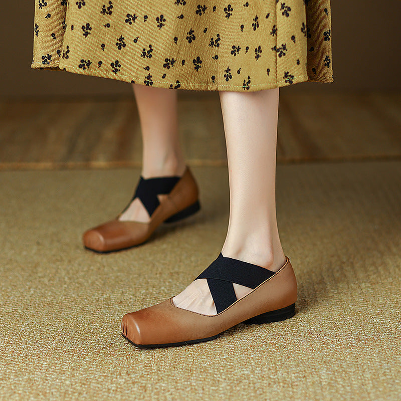 Calira Square Toe Leather Ballets