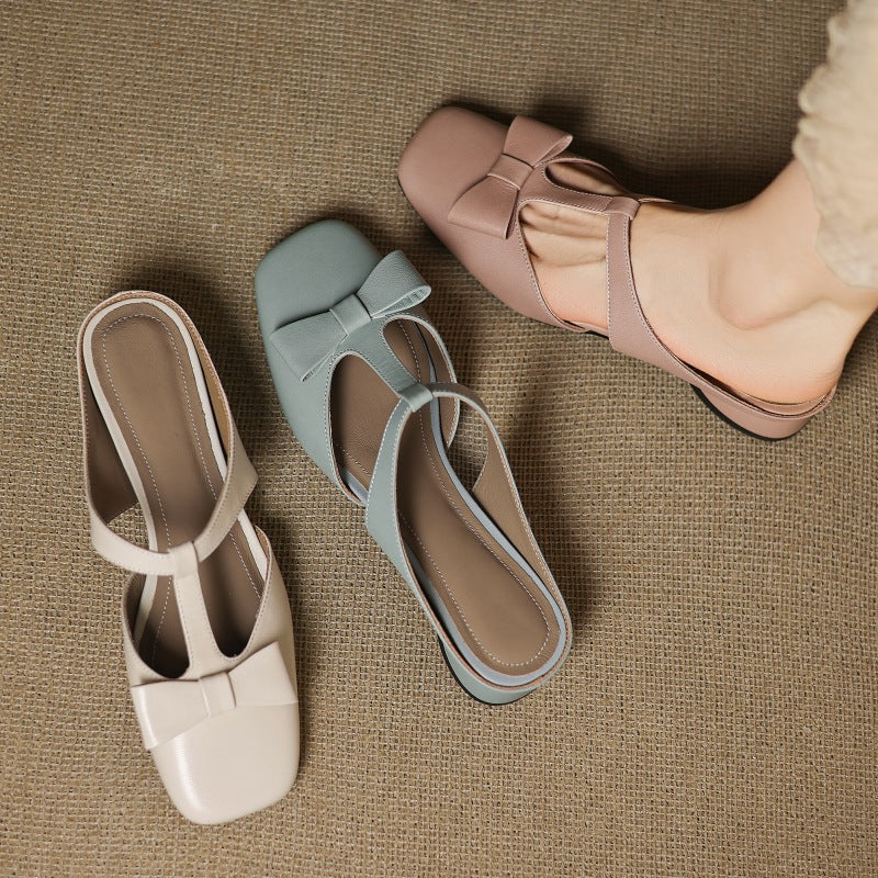 Meyra Bow Lambskin Leather Mules