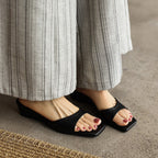 Mara Square-Toe Leather Wedge Mules