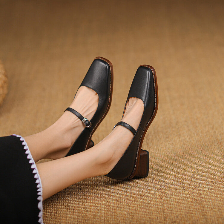 Cirelle Strap Leather Mary-Jane Heels