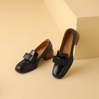 Velmora Bow Leather Loafer Pumps