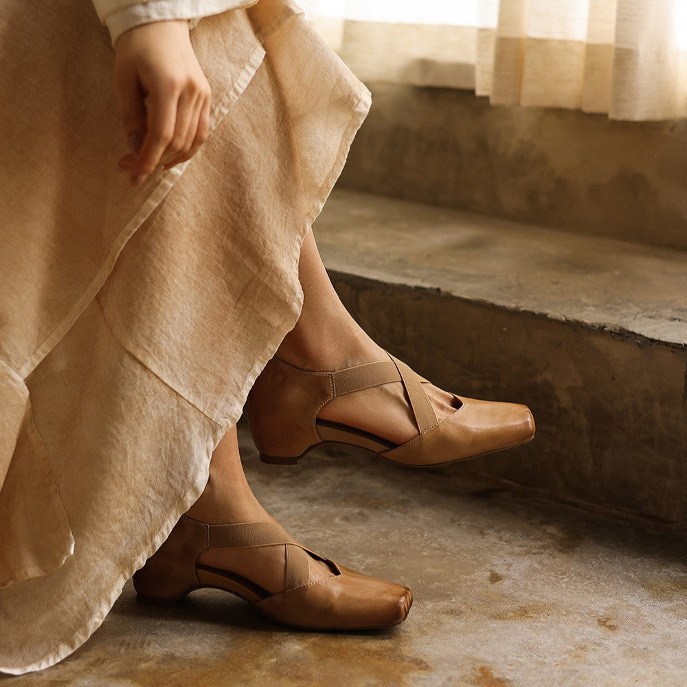 Eloria Leather Cross-Strap Heels